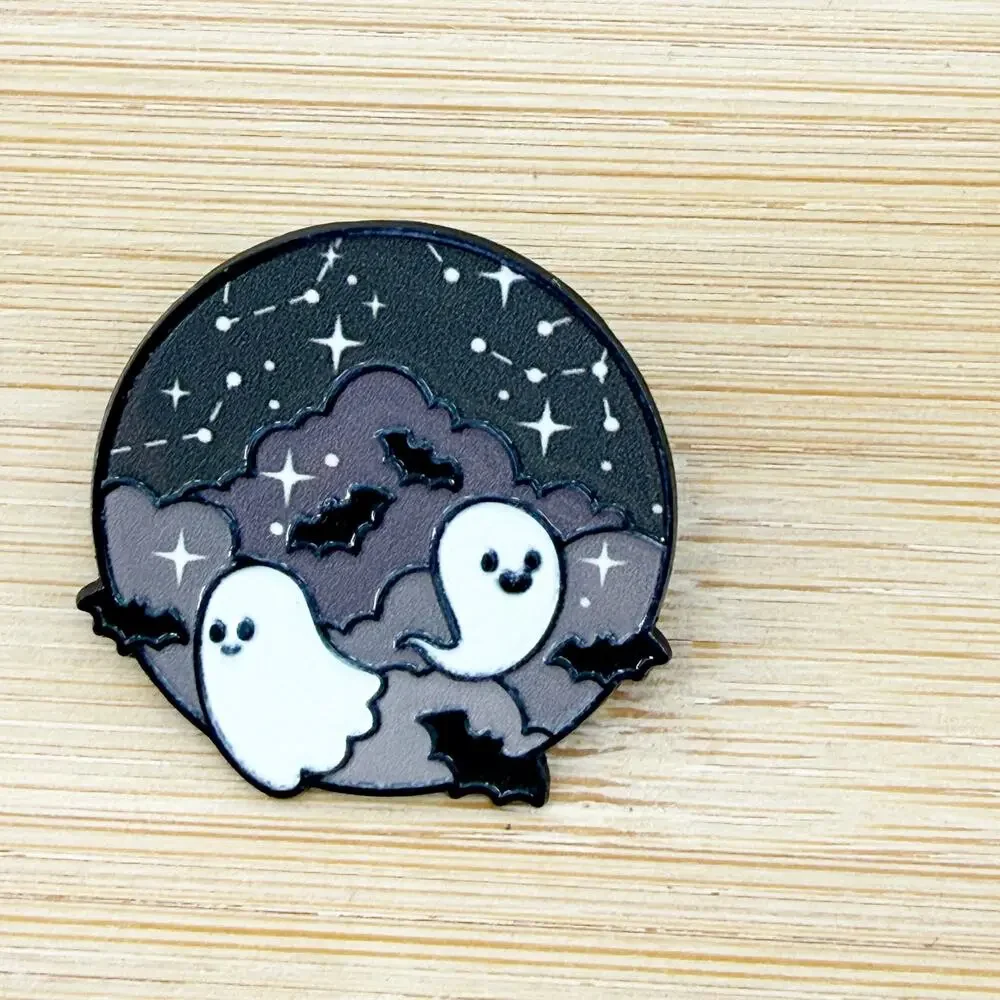 Spooky Ghosts & Bats Scene Large Soft Enamel Pin